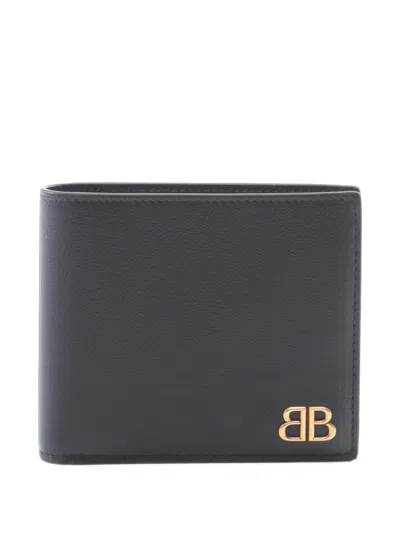 Pre-owned Balenciaga 2020s Monaco Bb Bi-fold Wallet In Black