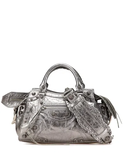 Pre-owned Balenciaga 2021-2024 Xs Metallic Lambskin Motocross Neo Cagole Satchel