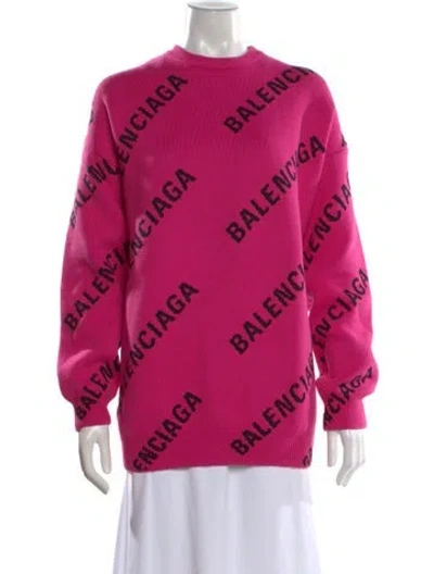 Pre-owned Balenciaga 2021 All Over Logo Sweater In Pink