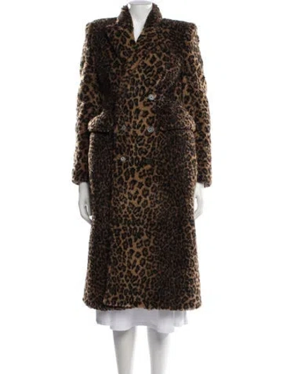 Pre-owned Balenciaga 2021 Animal Print Faux Fur Coat In Neutrals