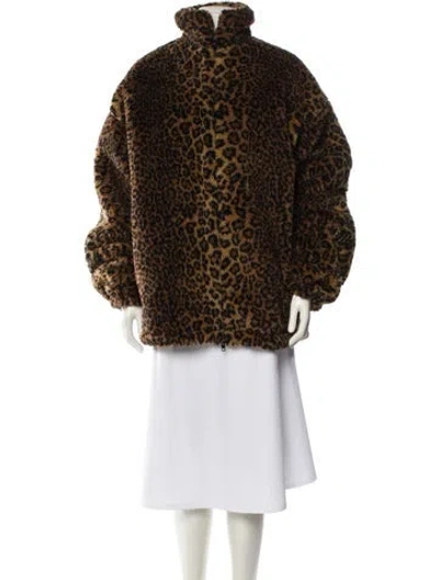 Pre-owned Balenciaga 2021 Animal Print Faux Fur Jacket In Brown