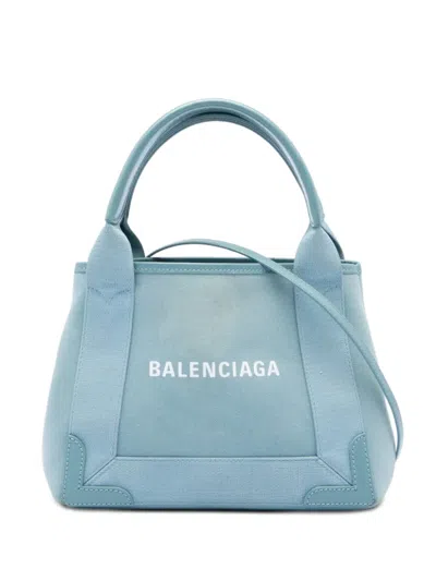 Pre-owned Balenciaga 2021 Canvas Navy Cabas Xs Satchel In Blue