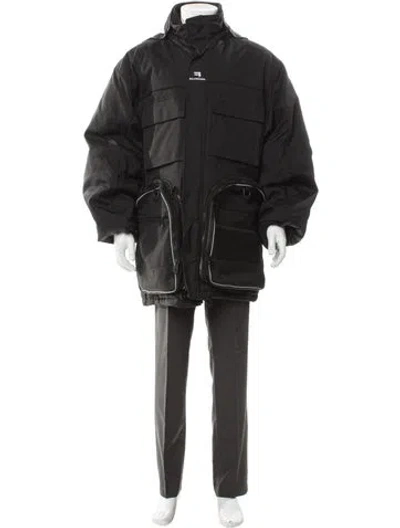 Pre-owned Balenciaga 2021 Convertible Canvas Gym Bag Parka In Black
