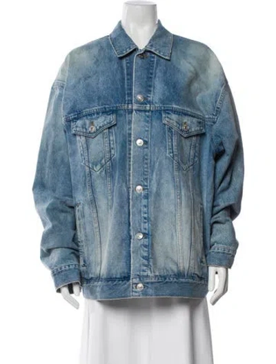 Pre-owned Balenciaga 2021 Denim Spray Logo Denim Jacket In Blue