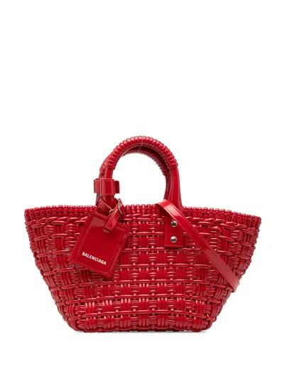 Pre-owned Balenciaga 2021 Faux Leather Bistro Panier Xs Satchel In Red