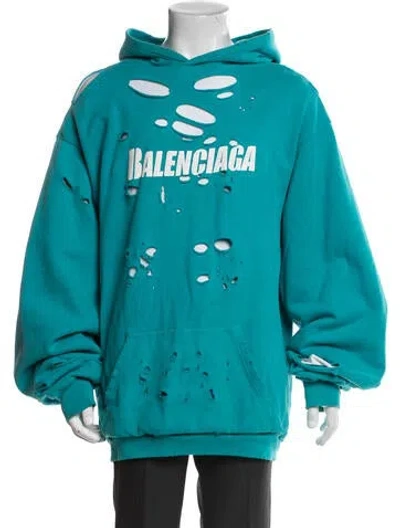 Pre-owned Balenciaga 2021 Graphic Print Hoodie In Blue