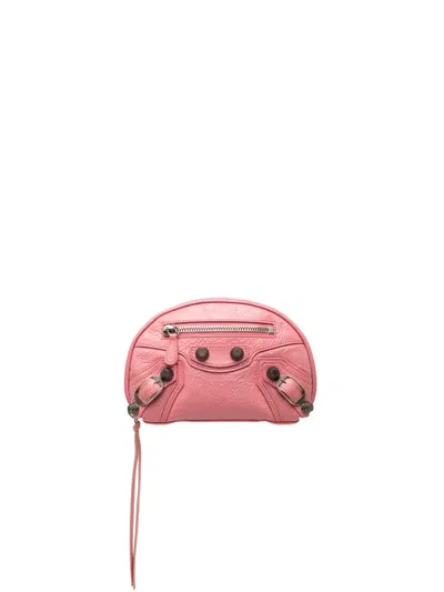 Pre-owned Balenciaga 2021 Lambskin Motocross Le Cagole Makeup Xs Pouch In Pink