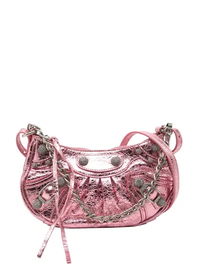Pre-owned Balenciaga 2021 Metallic Lambskin Motocross Le Cagole Xs Crossbody Bag In Pink