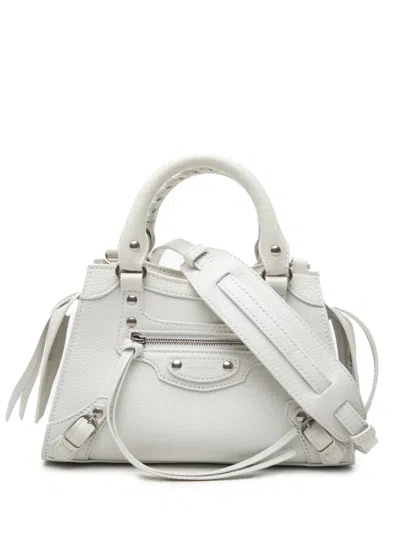 Pre-owned Balenciaga 2021 Mini Calfskin Motocross Neo Classic City Satchel In White