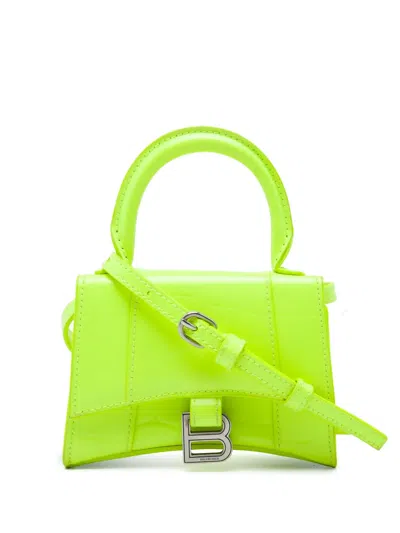 Pre-owned Balenciaga 2021 Mini Croc Embossed Calfskin Hourglass Top Handle Bag Satchel In Green