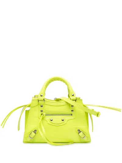 Pre-owned Balenciaga 2021 Mini Croc Embossed Calfskin Neo Classic City Satchel In Yellow
