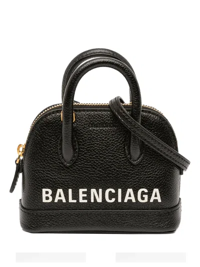 Pre-owned Balenciaga 2021 Mini Grained Calfskin Logo Ville Top Handle Bag Satchel In Black