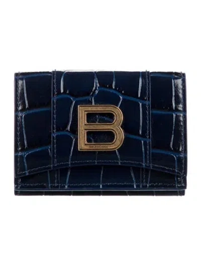 Pre-owned Balenciaga 2021 Mini Hourglass Compact Wallet Bifold Wallet In Blue