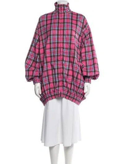 Pre-owned Balenciaga 2021 Plaid Print Bomber Jacket In Pink