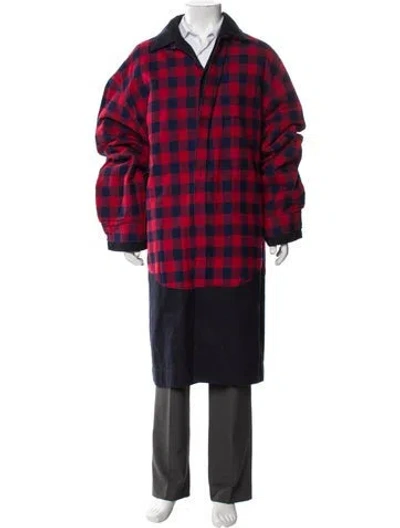 Pre-owned Balenciaga 2021 Plaid Print Overcoat In Red