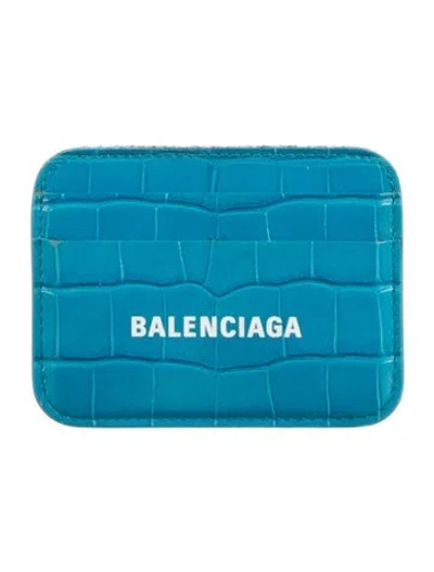 Pre-owned Balenciaga 2021 Signature Logo Card Holder In Blue