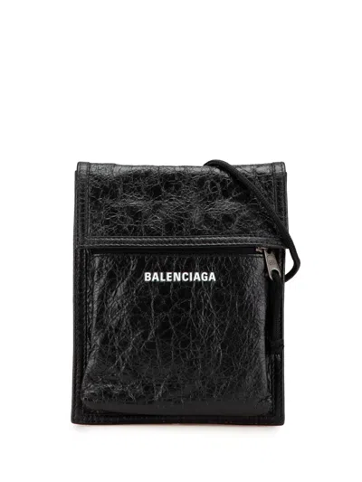 Pre-owned Balenciaga 2021 Small Lambskin Arena Explorer Pouch Crossbody Bag In Black