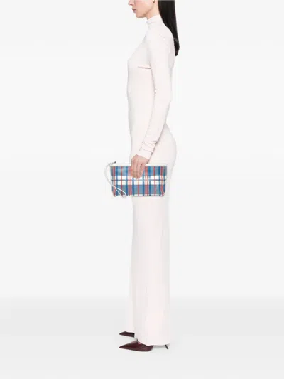 Pre-owned Balenciaga 2021 Small Lambskin Z Check Printed Barbes Zip Pouch Clutch Bag In Blue