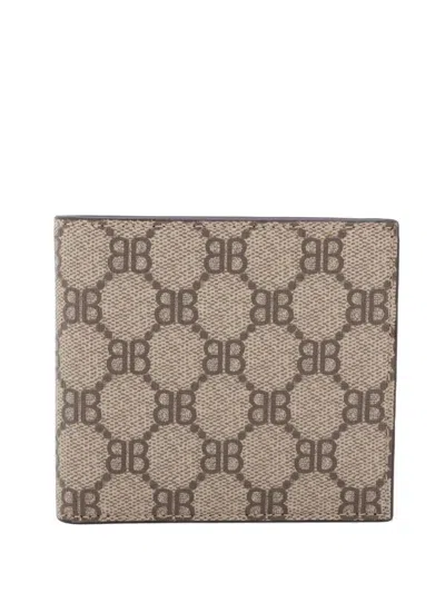 Pre-owned Balenciaga 2021-2026 Gucci The Hacker Project Bb Supreme Compact Bifold Wallet Small Wallets In Neutral