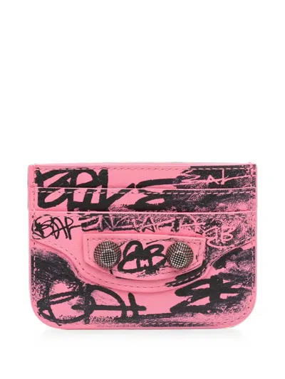 Pre-owned Balenciaga 2021-2026 Lambskin Motocross Graffiti Le Cagole Card Holder In Pink