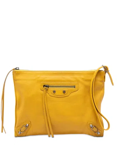 Pre-owned Balenciaga 2021-2026 Leather Papier Wristlet Clutch Bag In Yellow