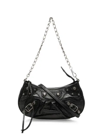Pre-owned Balenciaga 2021-2026 Mini Lambskin Motocross Le Cagole Satchel In Black