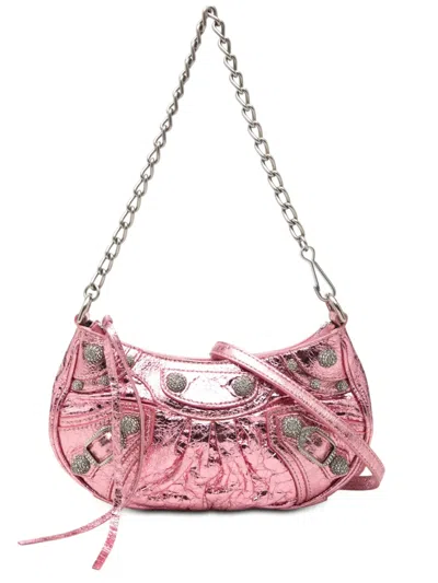 Pre-owned Balenciaga 2021-2026 Mini Metallic Lambskin Motocross Le Cagole Satchel In Pink