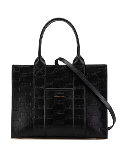 Pre-owned Balenciaga 2022 Bb Monogram Leather Hard 2.0 Satchel In Black