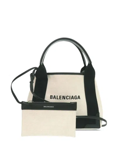 Pre-owned Balenciaga 2022 Canvas Navy Cabas Xs Satchel In Brown