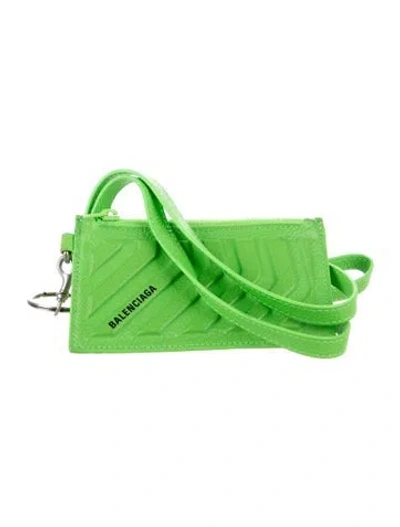 Pre-owned Balenciaga 2022 Car Card Case On Strap Wristlet In Green