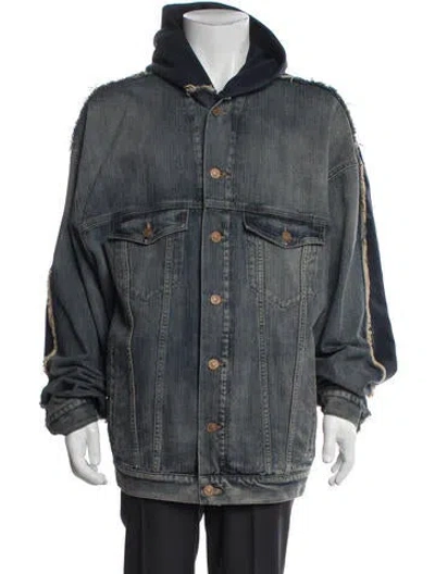 Pre-owned Balenciaga 2022 Colorblock Pattern Denim Jacket In Blue