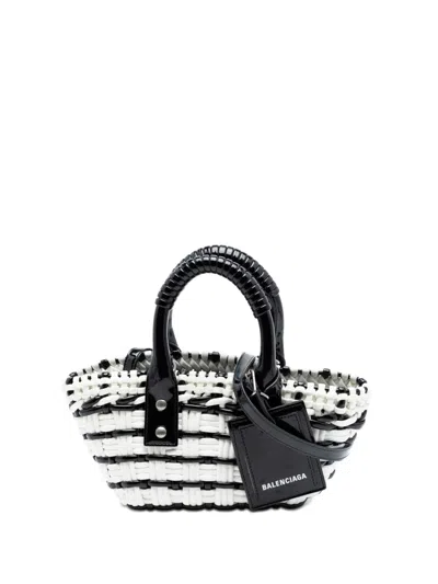 Pre-owned Balenciaga 2022 Faux Leather Bistro Basket Bag Xxs Satchel In White
