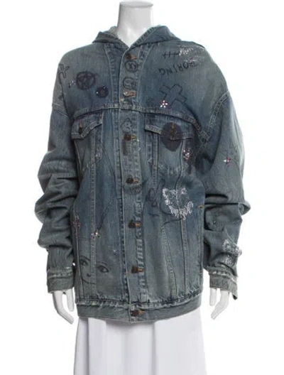 Pre-owned Balenciaga 2022 Graphic Print Denim Jacket In Blue