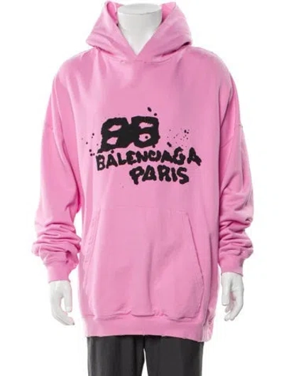 Pre-owned Balenciaga 2022 Hand Drawn Bb Icon Hoodie In Pink