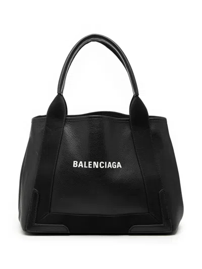 Pre-owned Balenciaga 2022 Leather Navy Cabas S Tote Bag In Black