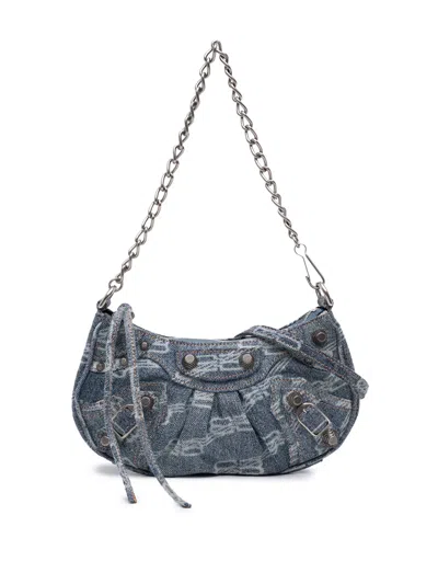 Pre-owned Balenciaga 2022 Mini Bb Monogram Denim Le Cagole Satchel In Blue