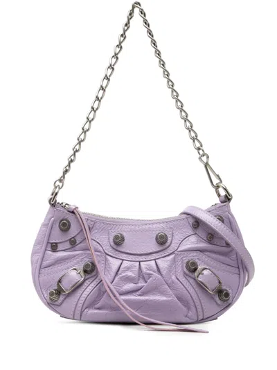 Pre-owned Balenciaga 2022 Mini Embossed Leather Motocross Le Cagole Satchel In Purple