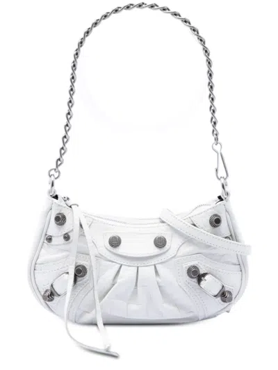 Pre-owned Balenciaga 2022 Mini Embossed Leather Motocross Le Cagole Satchel In White