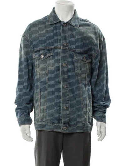 Pre-owned Balenciaga 2022 Plaid Print Denim Jacket In Blue