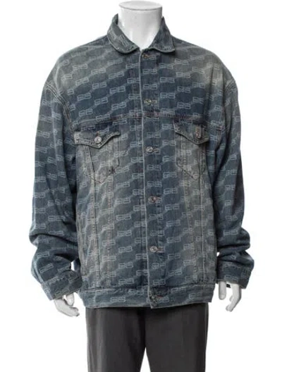 Pre-owned Balenciaga 2022 Printed Denim Jacket In Blue