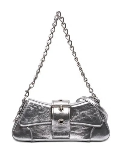 Pre-owned Balenciaga 2022 Small Metallic Calfskin Lindsay Satchel In Silver