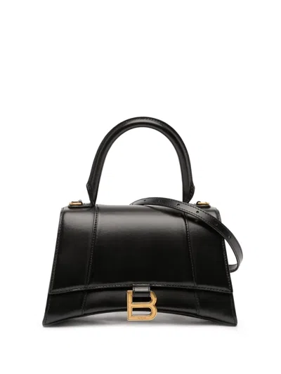 Pre-owned Balenciaga 2022 Small Shiny Box Calfskin Hourglass Top Handle Bag Satchel In Black
