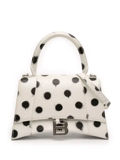 Pre-owned Balenciaga 2022 Small Smooth Calfskin Sprayed Polka Dot Hourglass Satchel In Black