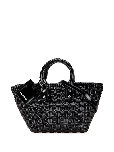Pre-owned Balenciaga 2022 Xs Faux Leather Bistro Basket Bag Satchel In Black