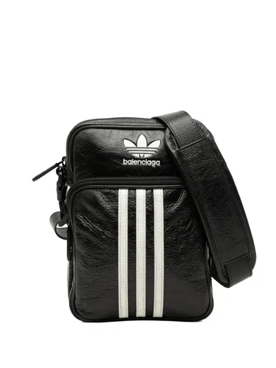 Pre-owned Balenciaga 2022-2023 Adidas Small Lambskin Messenger Bag Crossbody Bag In Black