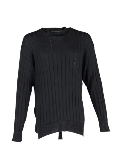 Pre-owned Balenciaga 2023 Crest-embroidered Ribbed Sweater In Black