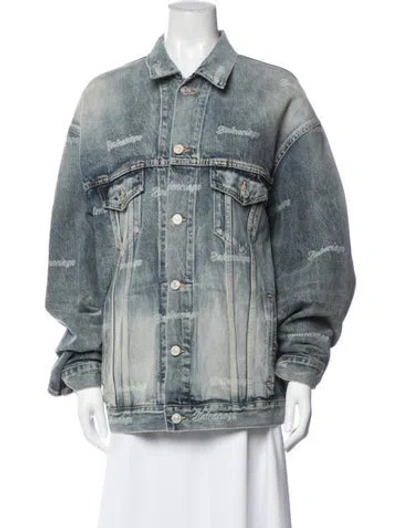 Pre-owned Balenciaga 2023 Graphic Print Denim Jacket In Blue