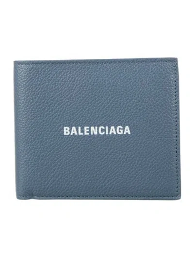 Pre-owned Balenciaga 2023 Signature Logo Bifold Wallet In Blue