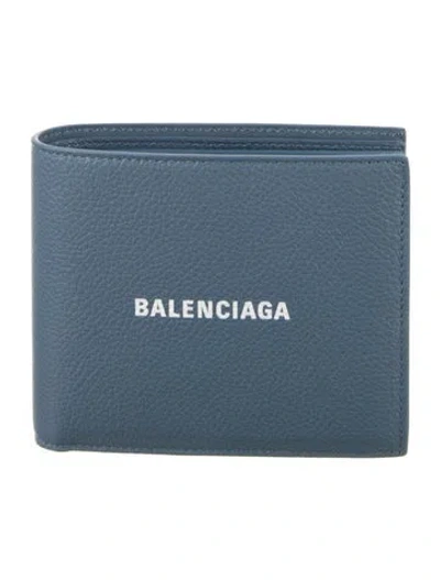 Pre-owned Balenciaga 2023 Signature Logo Bifold Wallet W/ Tags In Blue