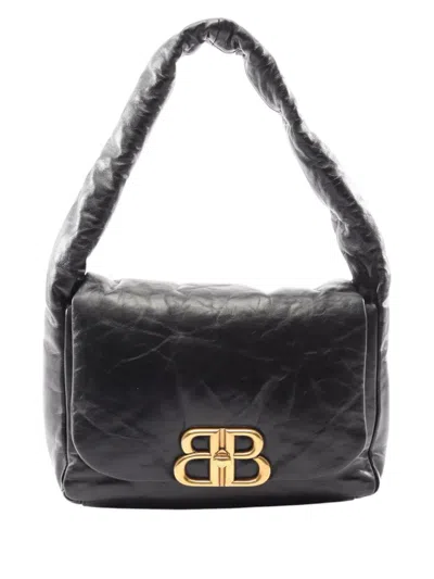 Pre-owned Balenciaga 2023 Small Calfskin Monaco Sling Shoulder Bag In Black